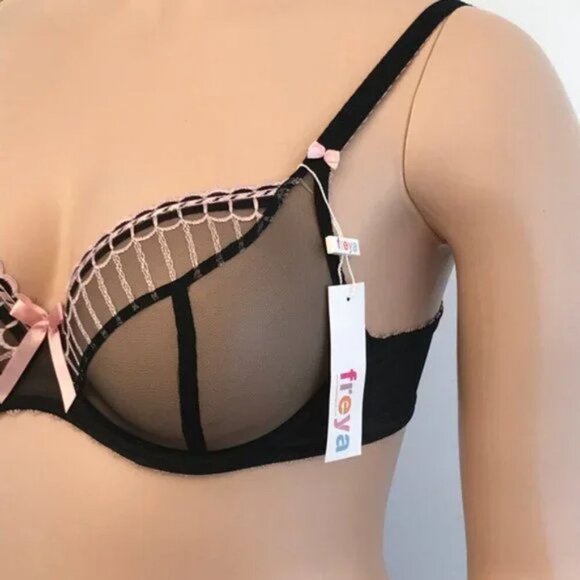 Freya Arabella Sheer Plunge Bra Black Full Bust Support 34DD - Picture 4 of 16